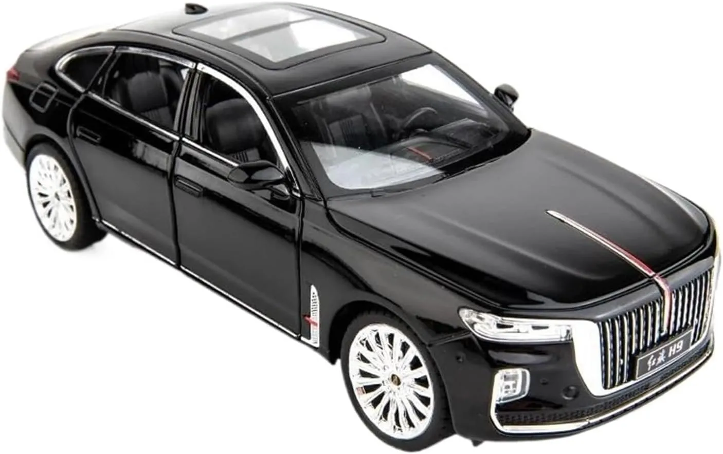 1 24 for HongQi H9 Luxury Car Alloy Diecast Toy Vehicles Metal Car Model Sound and Light Pull Back Collection Simulation Vehicle Playset(Black)