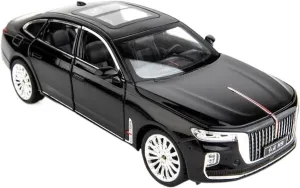 1 24 for HongQi H9 Luxury Car Alloy Diecast Toy Vehicles Metal Car Model Sound and Light Pull Back Collection Simulation Vehicle Playset(Black)