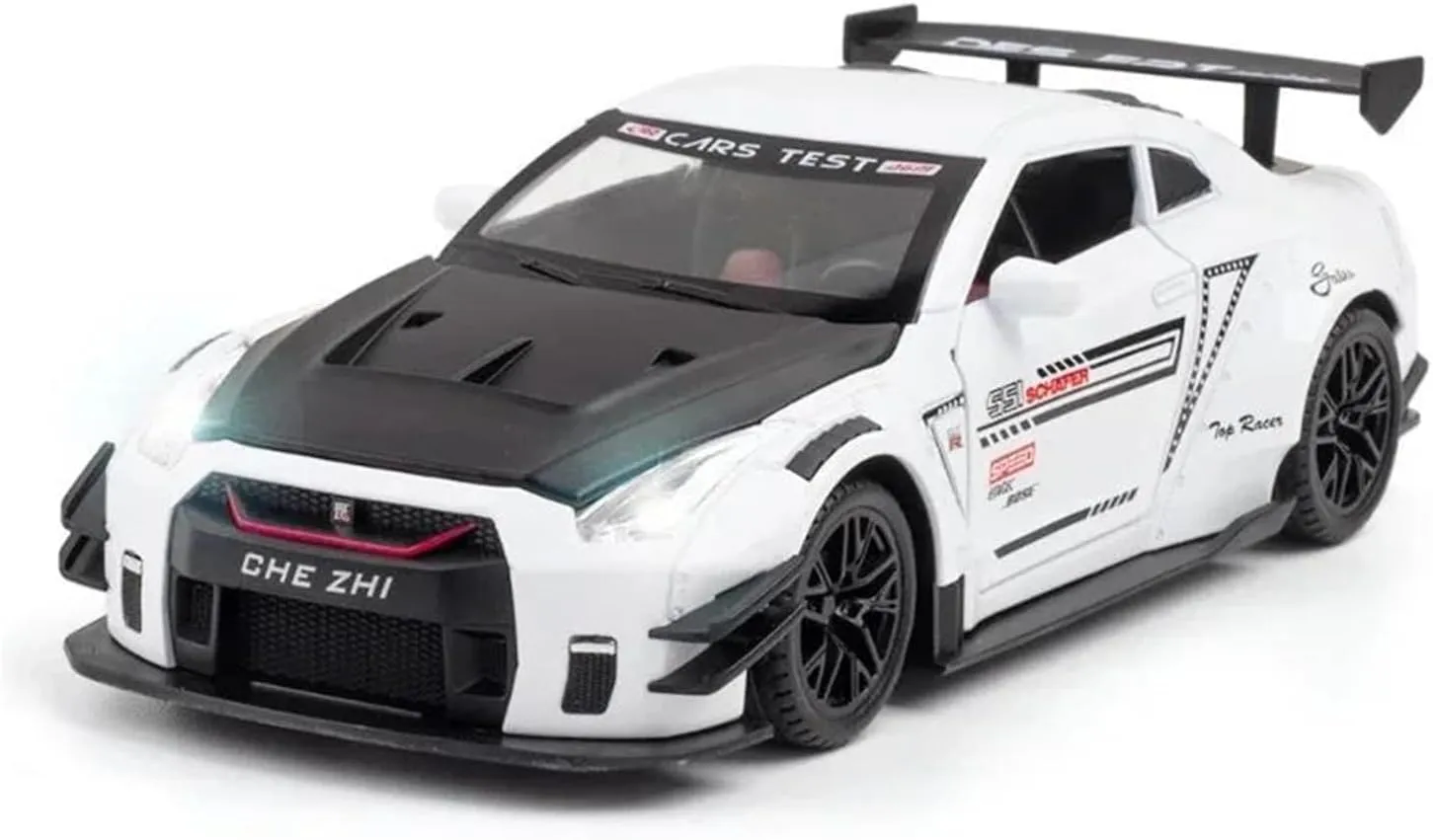 1 24 for Nissan GTR R35 Diecast Toy Vehicles Metal Toy Car Model Simulation Pull Back Collection Boy Toys Simulation Vehicle Playset(White)