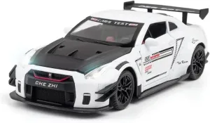 1 24 for Nissan GTR R35 Diecast Toy Vehicles Metal Toy Car Model Simulation Pull Back Collection Boy Toys Simulation Vehicle Playset(White)