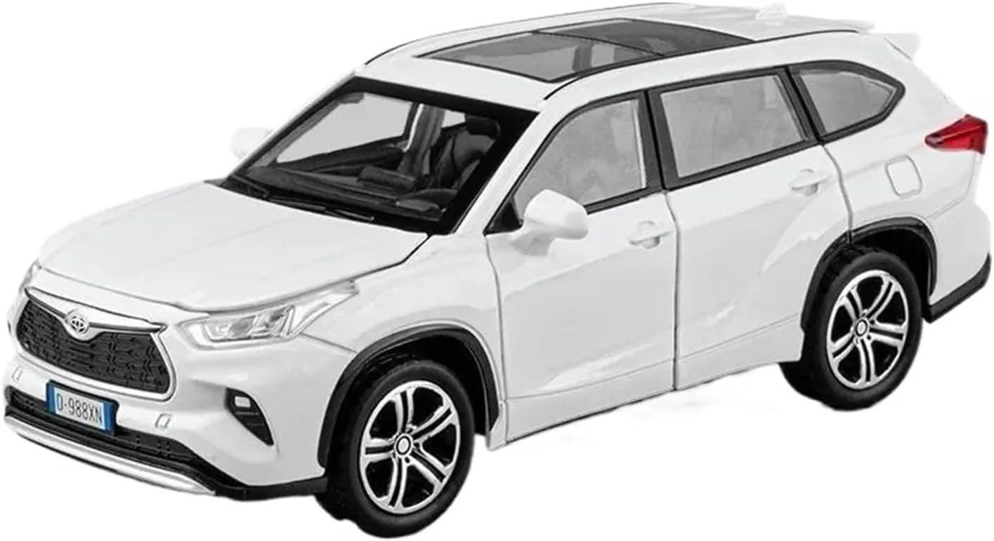 1 32 for Toyota Highlander 2023 SUV Alloy Die Cast Toy Car Model Pull Back Collectibles Boy Gift Decorations Classic Cars Collectible(White)