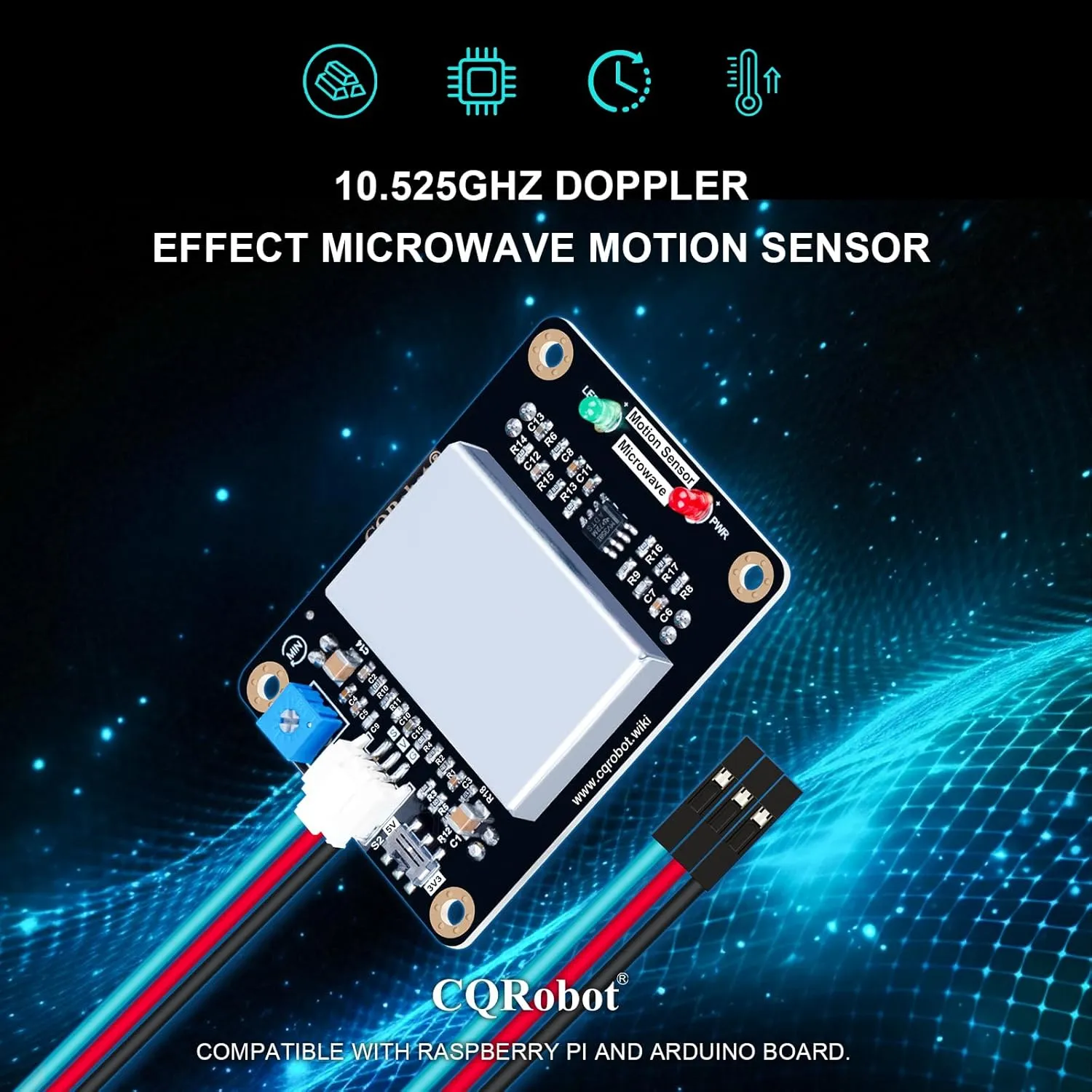 10.525GHz Doppler Effect Microwave Motion Sensor Compatible with Raspberry Pi and Arduino Motherboard. for Industrial, Measurement, Automatic Doors, Smart Lights, Reversing Radar, etc.