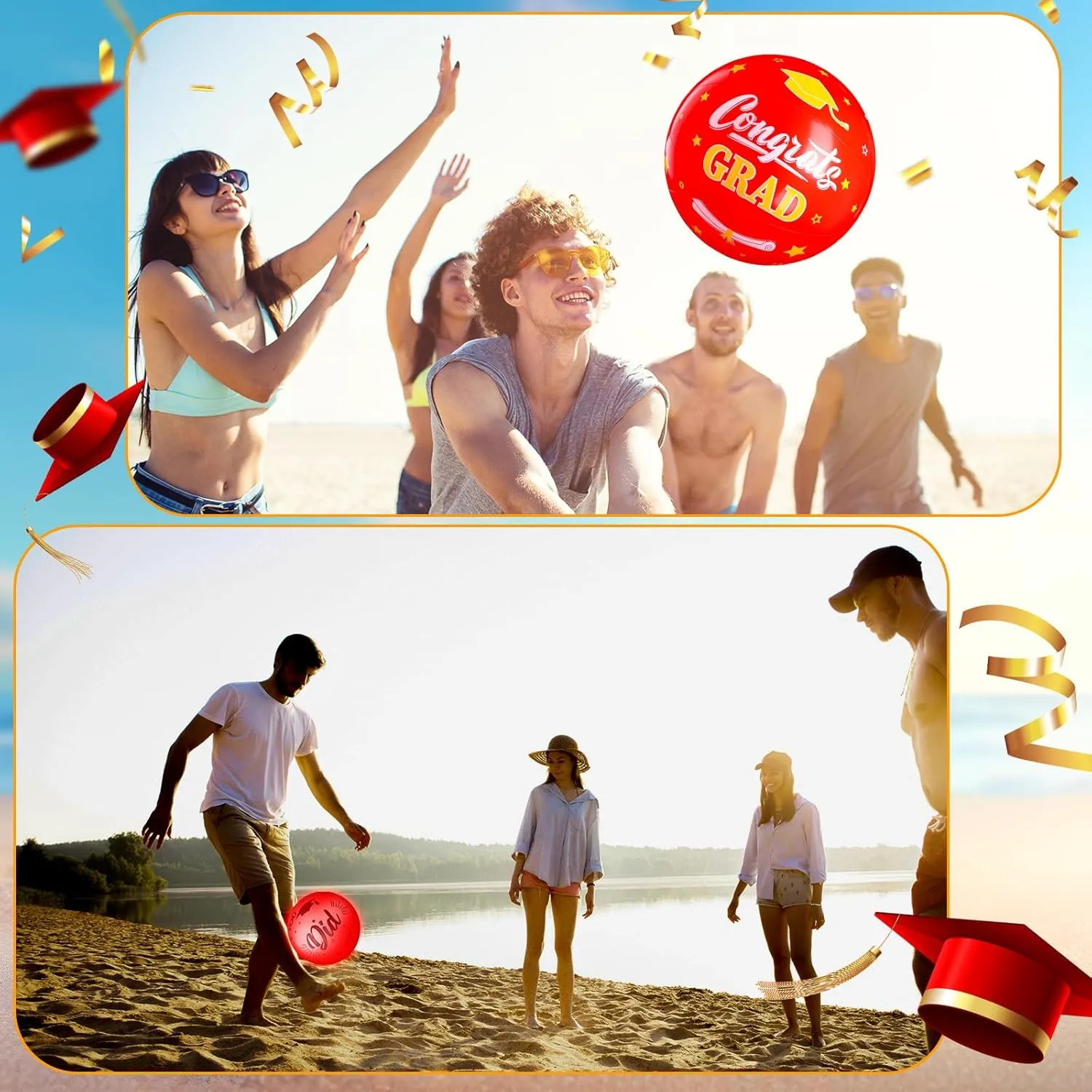 12 Pack 2025 Graduation Beach Balls 11.8" Inflatable Congrats Grad Ball Graduation Party Favors Gifts Class of 2025 Decor Sign Pool Toy for Student Seniors Teens College