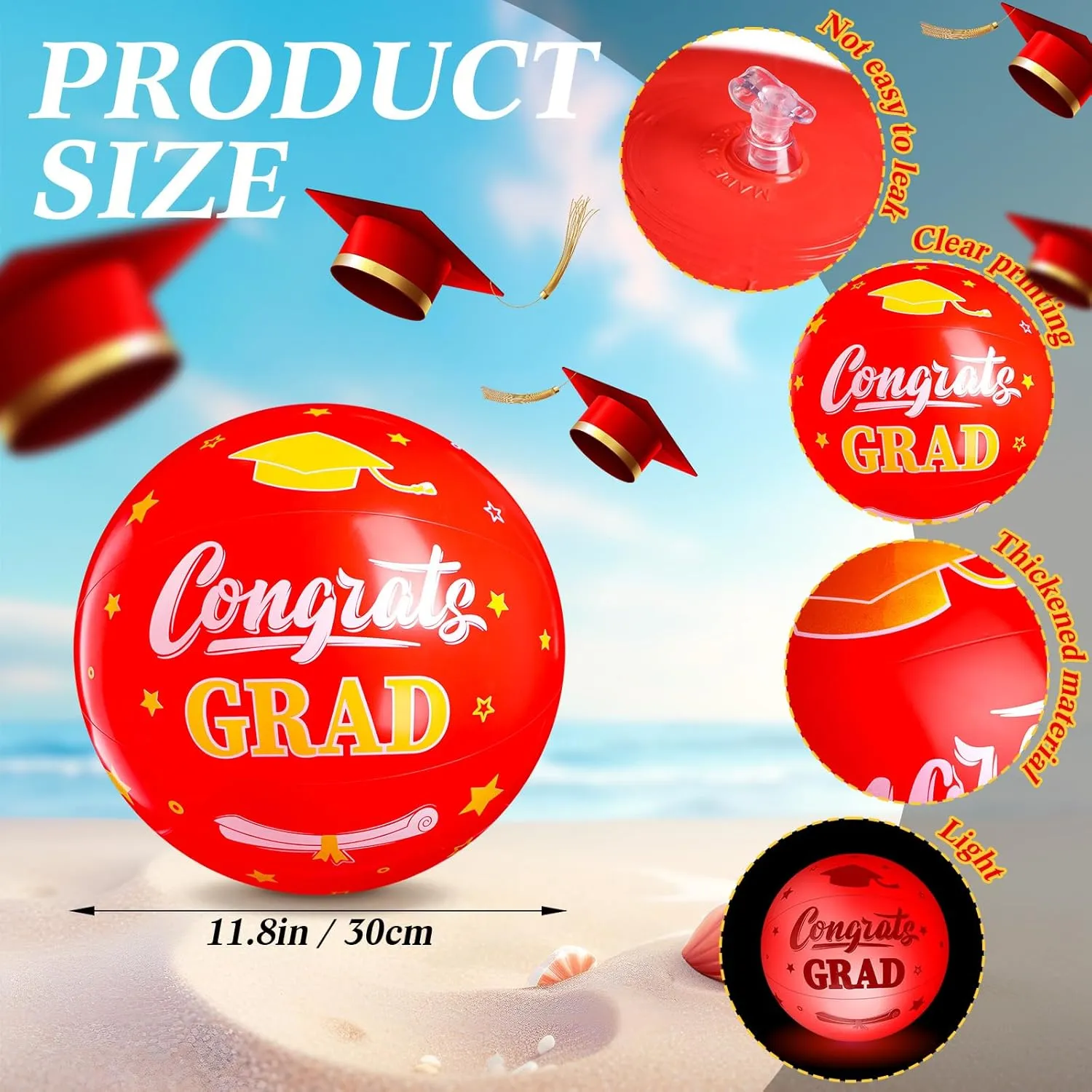 12 Pack 2025 Graduation Beach Balls 11.8" Inflatable Congrats Grad Ball Graduation Party Favors Gifts Class of 2025 Decor Sign Pool Toy for Student Seniors Teens College