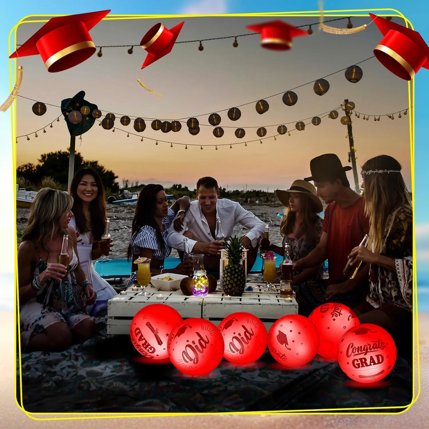 12 Pack 2025 Graduation Beach Balls 11.8" Inflatable Congrats Grad Ball Graduation Party Favors Gifts Class of 2025 Decor Sign Pool Toy for Student Seniors Teens College