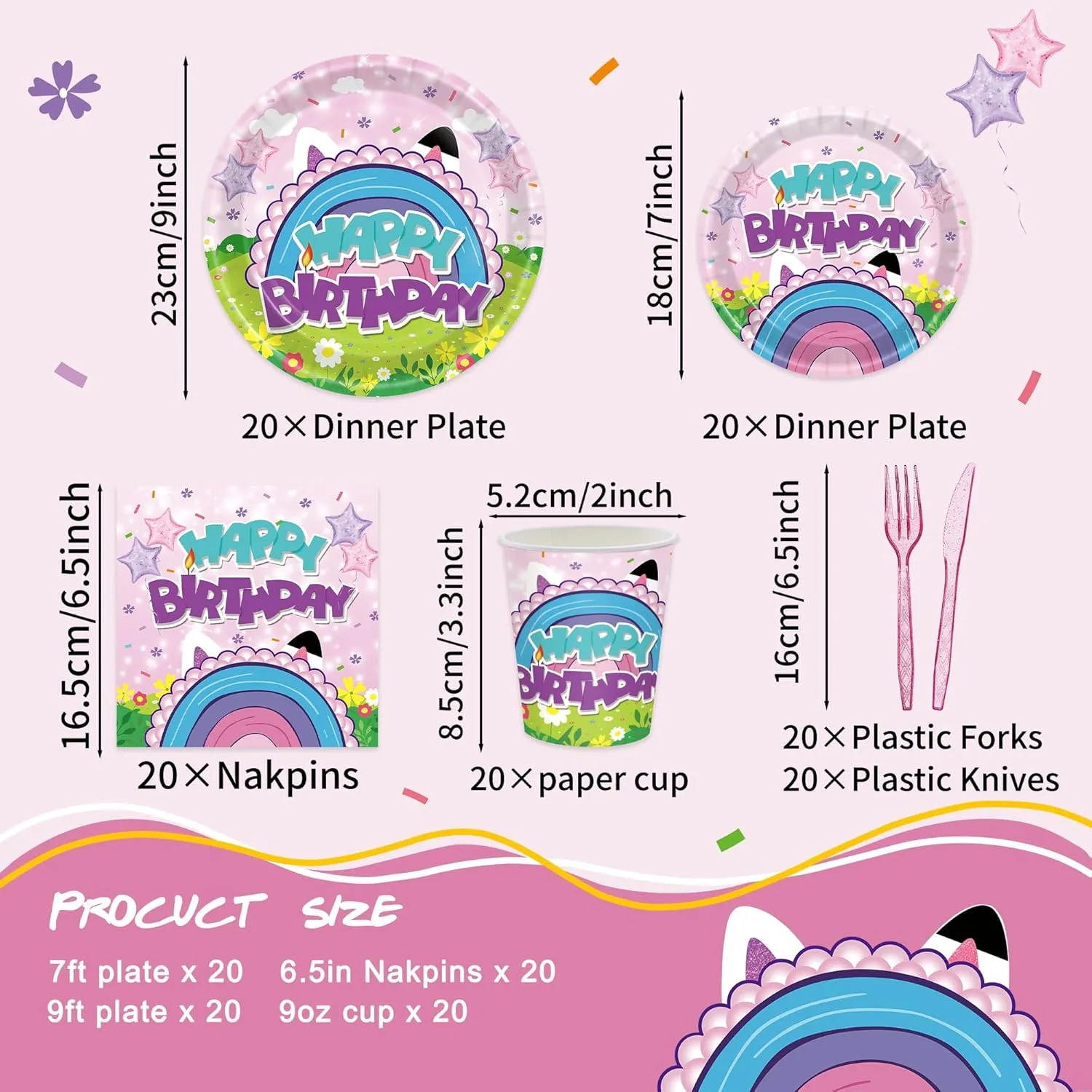 120PCS Dollhouse Party Supplies Cartoon Themed Cute Purple Party Decorations for Girl Happy Birthday Tableware Set Plates Napkins Cups Set for 20 Guests