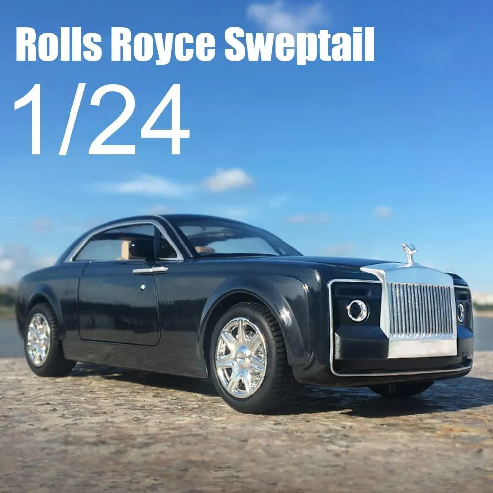 1/24 Rolls-Royce Sweptail Toy Car Alloy Diecast Collectible Model Car for Kids Gift, Pull Back Toy Car with Sound and Light, Classic Double Door, Car Logo Can be Folded
