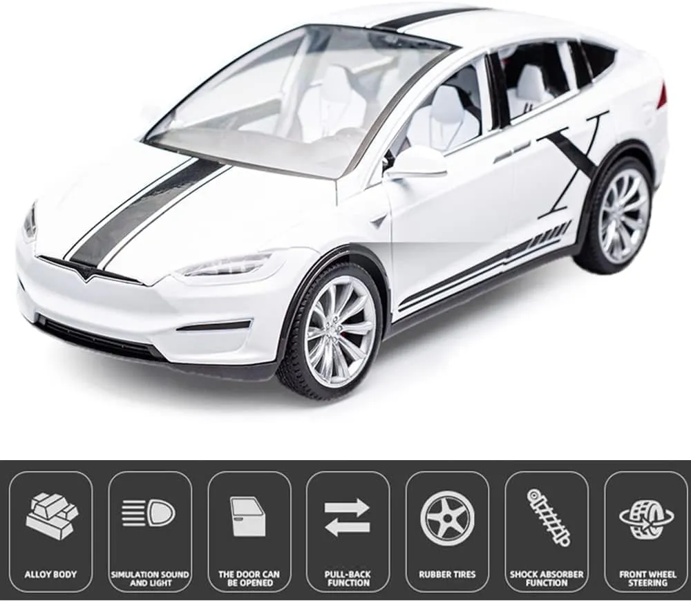1:24 Scale Tesla Model X Alloy Car Model Diecast Toy Vehicles for Kids, Tesla car Model，Pull Back Alloy Car with Lights and Music,Gifts for Boys and Girls.(1:24 Model X -White)