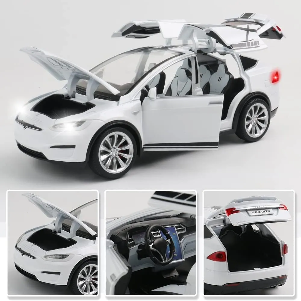 1:24 Scale Tesla Model X Alloy Car Model Diecast Toy Vehicles for Kids, Tesla car Model，Pull Back Alloy Car with Lights and Music,Gifts for Boys and Girls.(1:24 Model X -White)