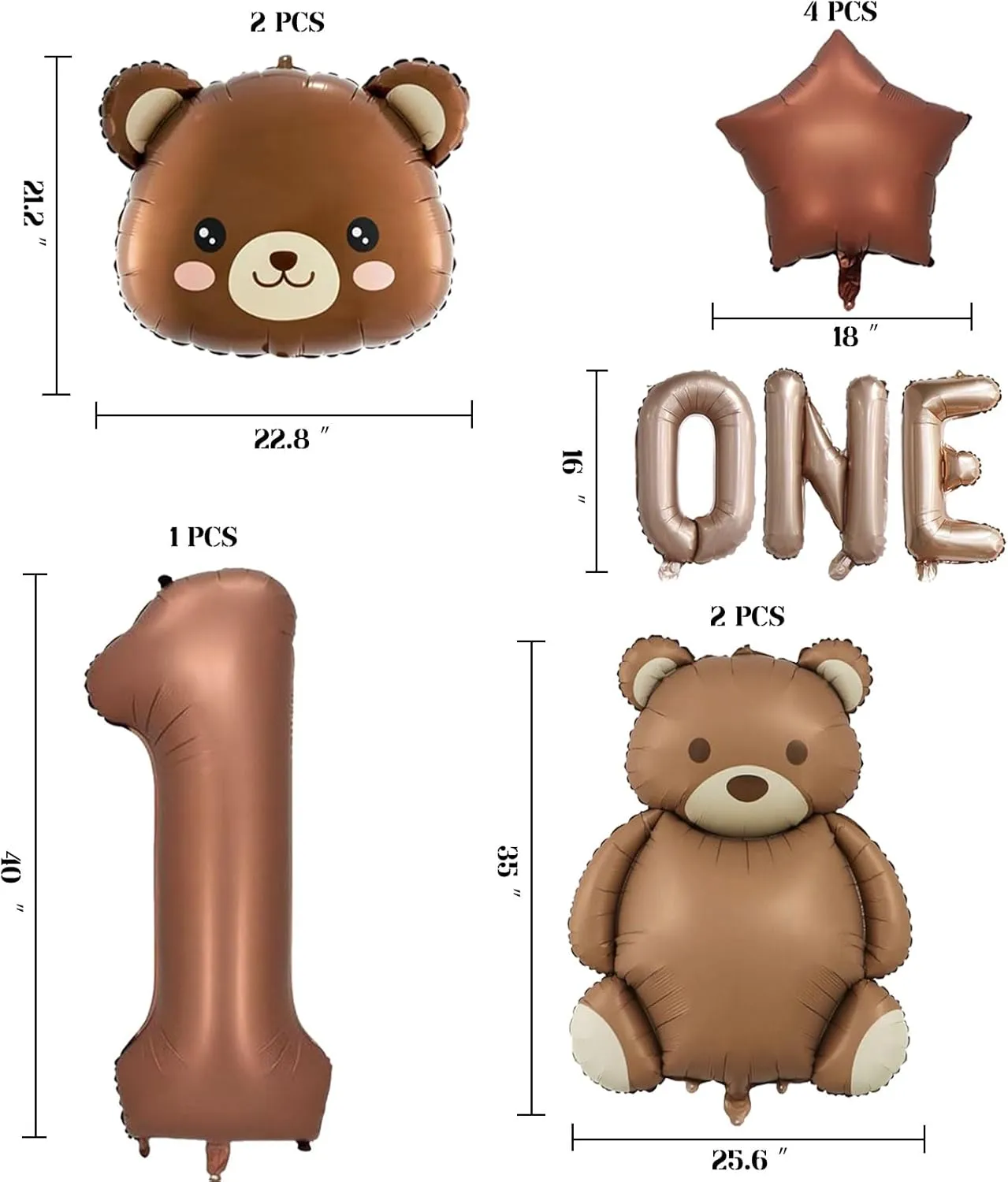 12Pcs Bear Balloons, 1st Number Balloons 40 inch Teddy Bear Balloons Baby Shower Decorations Birthday Balloons Foil Animal Balloons for We Can Bearly Waits Theme Birthday Party Decor