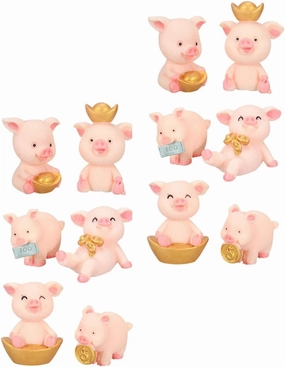 12Pcs Pig Ornament Cute Car Adornment for Bonsai Decor Scene Decoration for Home Office and Cake Toppers