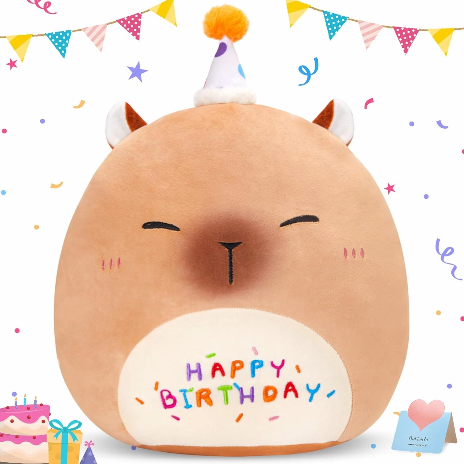 14'' Cute Capybara Plush Pillow, Squish Capybara Plushie Toys, Kawaii Birthday Gifts for Kids Toddlers Girls Boys Party Decor