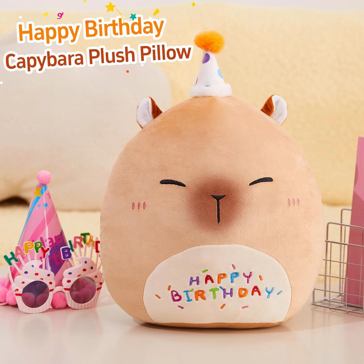 14'' Cute Capybara Plush Pillow, Squish Capybara Plushie Toys, Kawaii Birthday Gifts for Kids Toddlers Girls Boys Party Decor