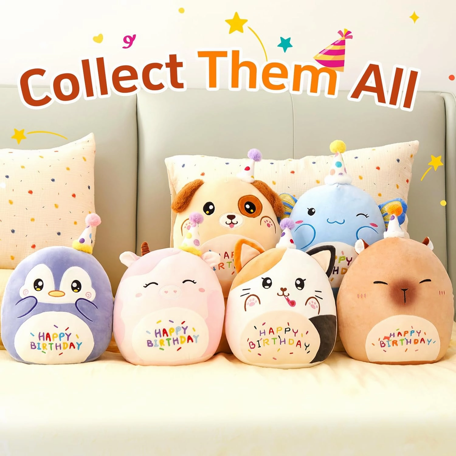 14'' Cute Capybara Plush Pillow, Squish Capybara Plushie Toys, Kawaii Birthday Gifts for Kids Toddlers Girls Boys Party Decor