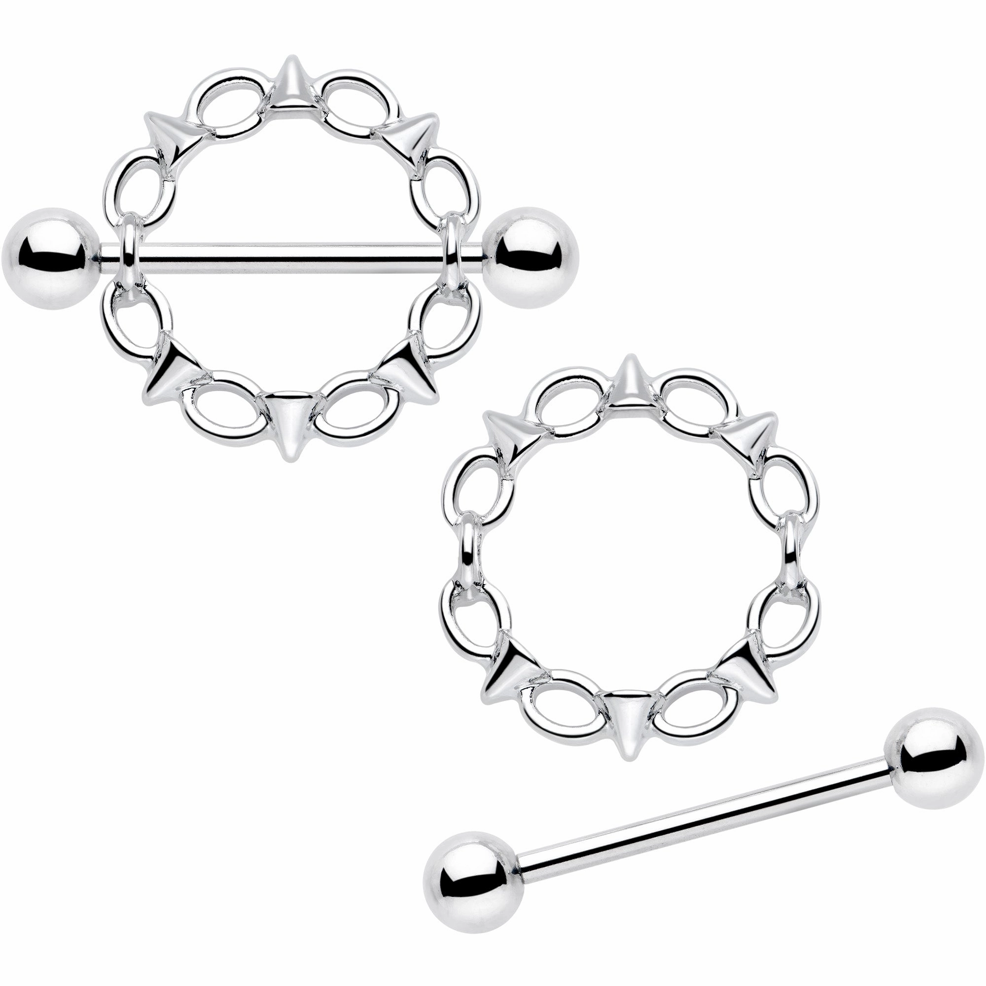 14 Gauge 9/16 Links And Spikes Nipple Shield Set