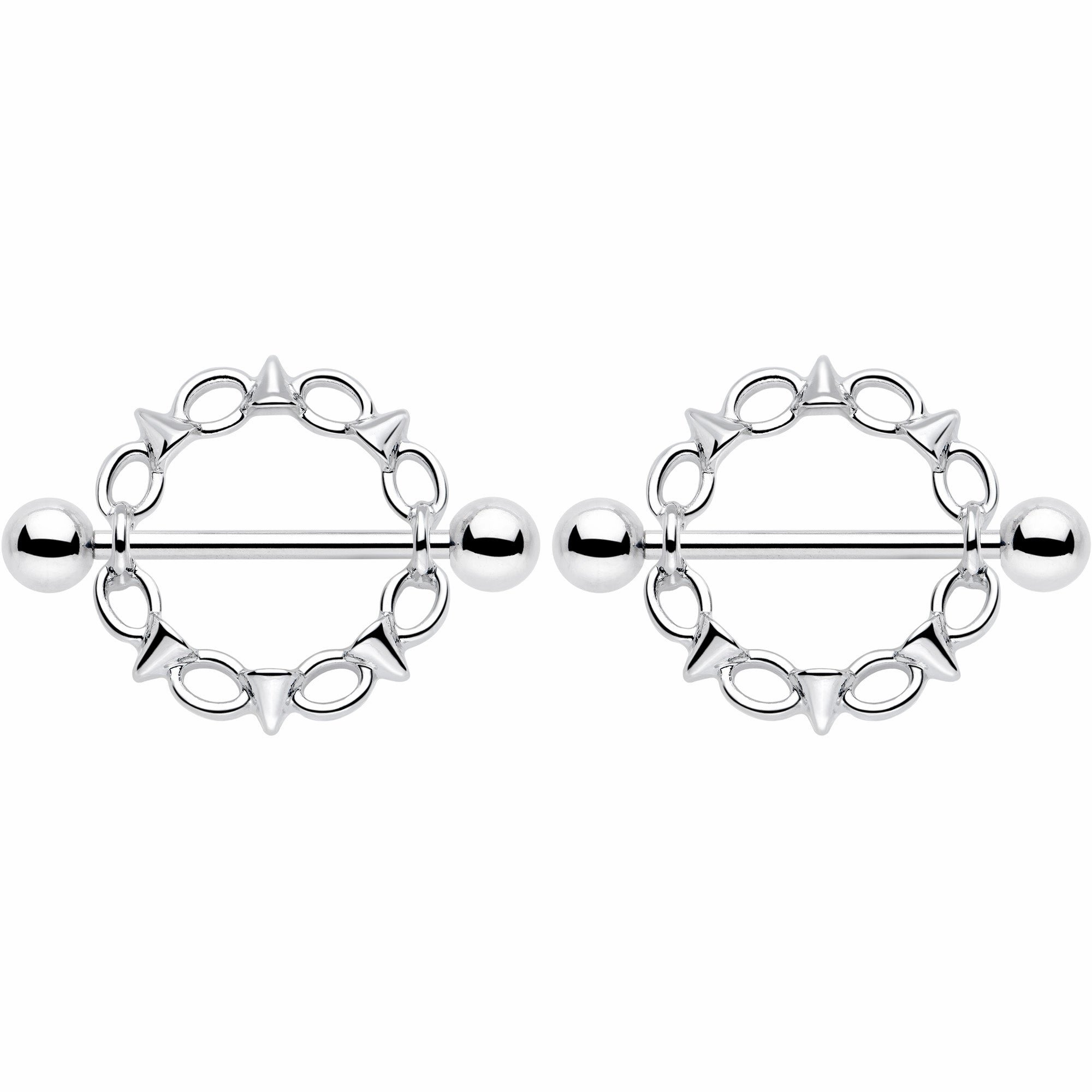 14 Gauge 9/16 Links And Spikes Nipple Shield Set