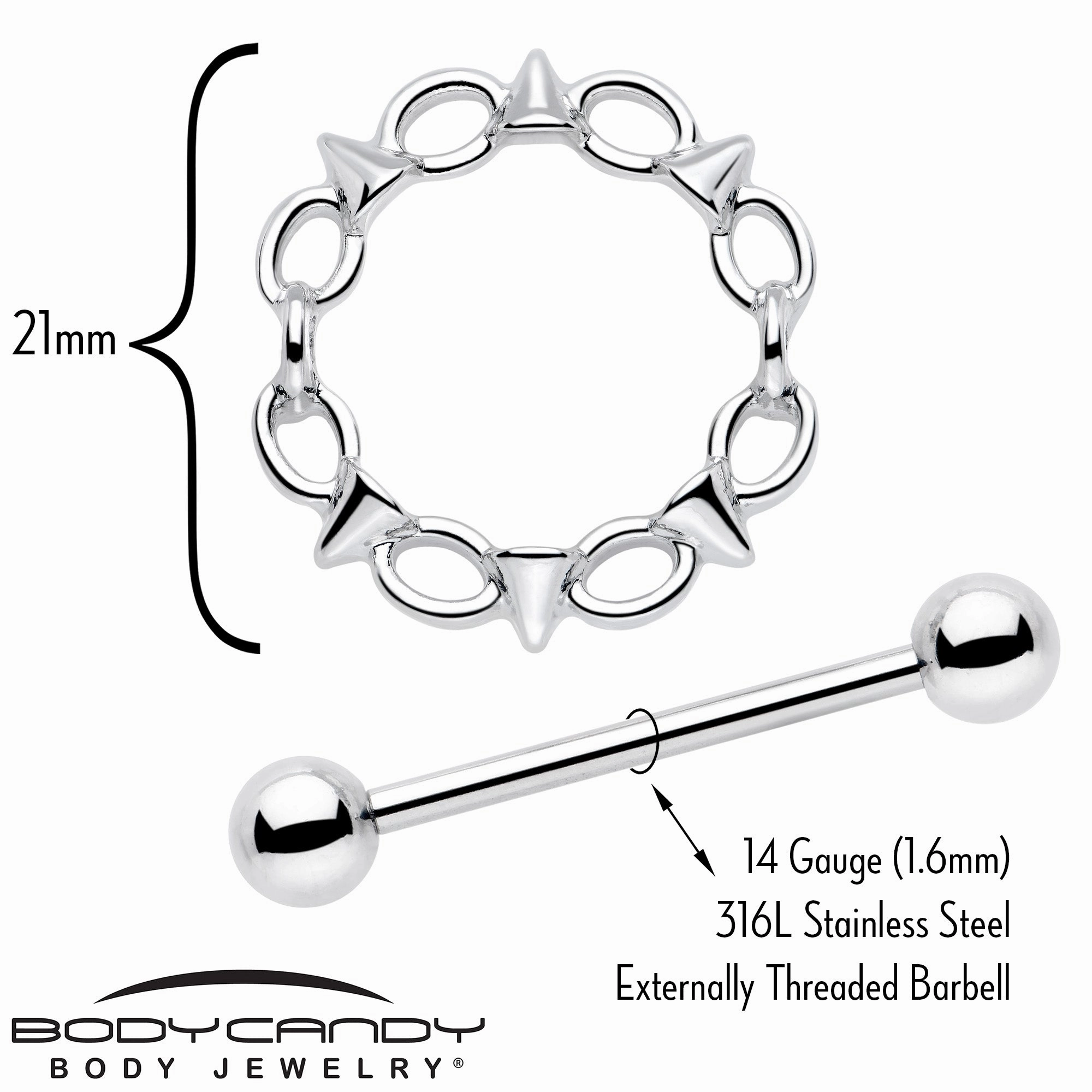 14 Gauge 9/16 Links And Spikes Nipple Shield Set