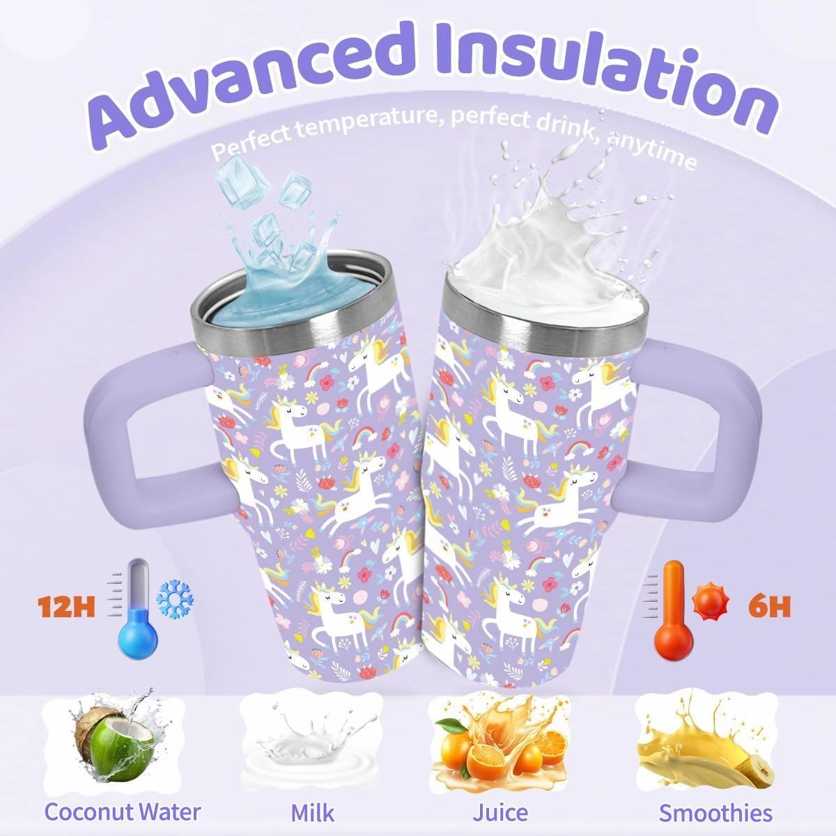 14oz Cute Tumbler with Handle and Straw, Stainless Steel Vacuum Insulated Tumblers, Birthday Gifts for Daughter, Sister, Girls, Keeps Cold for 10 Hours