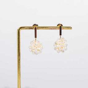 15 mm White Pearl Ball Yellow Gold Plated with Rectangular Stud Earrings