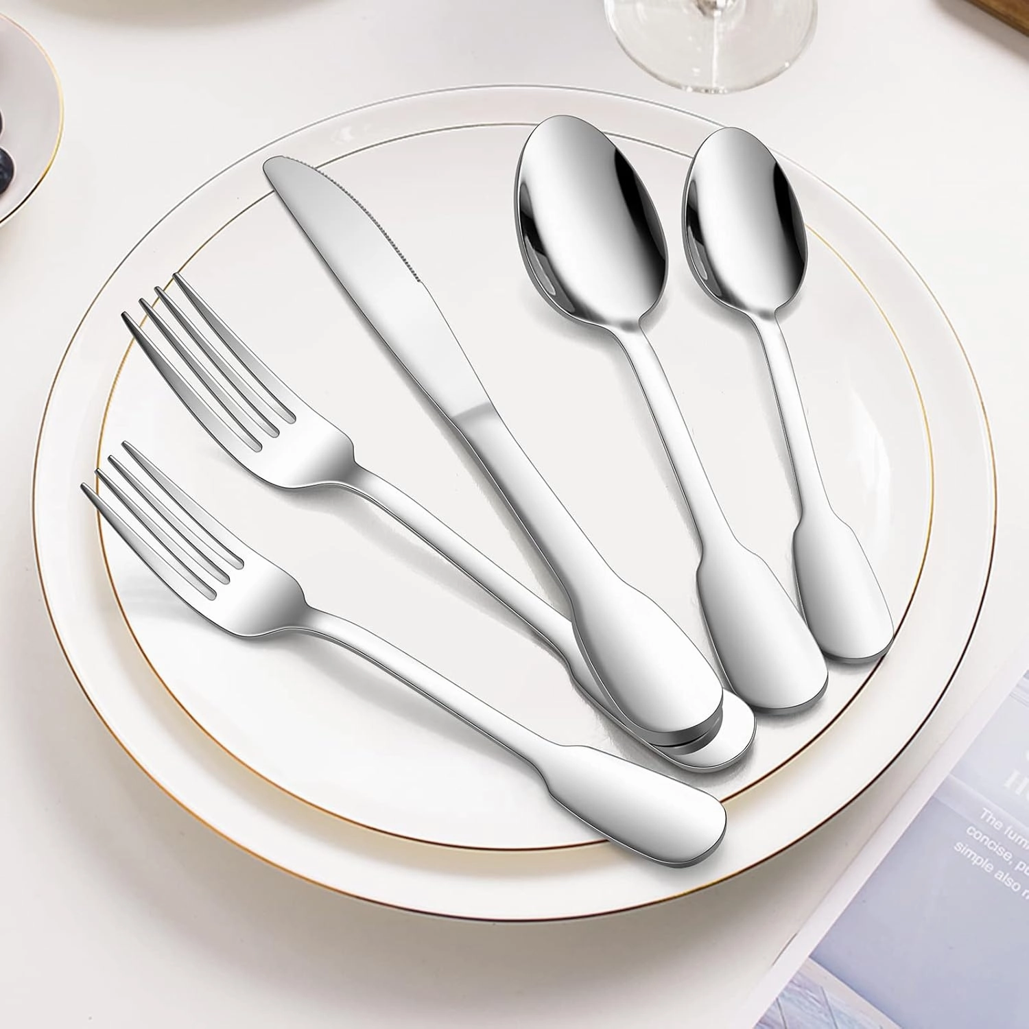 18/10 Silverware Set, E-far 40-Piece Stainless Steel Flatware Cutlery Set Service for 8, Metal Tableware Eating Utensil Sets for Home/Restaurant/Wedding, Elegant & Classic Style - Dishwasher Safe