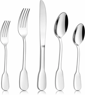 18/10 Silverware Set, E-far 40-Piece Stainless Steel Flatware Cutlery Set Service for 8, Metal Tableware Eating Utensil Sets for Home/Restaurant/Wedding, Elegant & Classic Style - Dishwasher Safe
