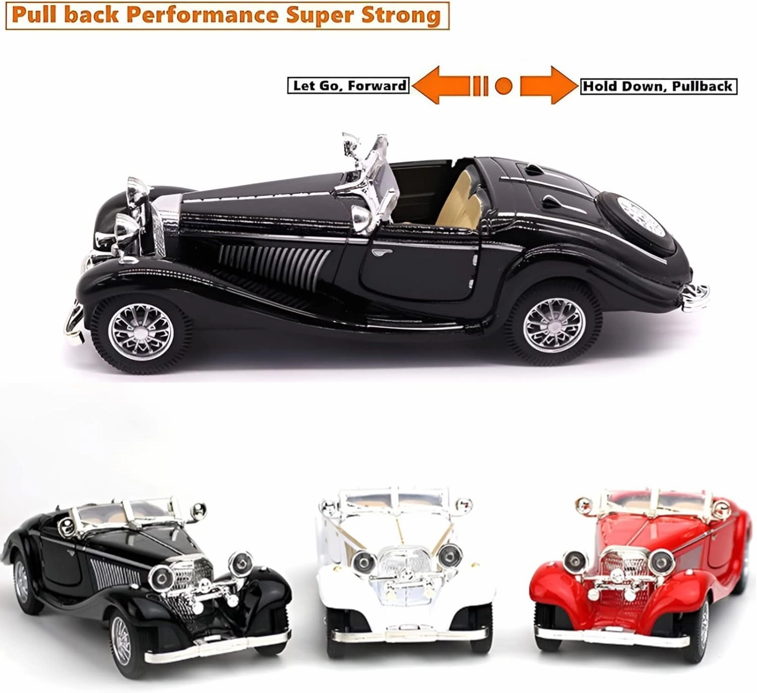 1:28 Scale Pullback Diecast Metal Antique Classic Model Cars Collectible Toy Gifts (Black,Length 6.5in/16.8cm)