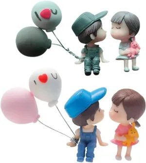 2 Pairs Car Couple Figurines Cute Cartoon Couples Action Figures for Car Dashboard Decor Valentine Day for Him and Her