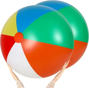 2 Pcs 5 Ft Rainbow Color Big Ball Inflatable Giant Ball for Kids Adults Summer Pool Party