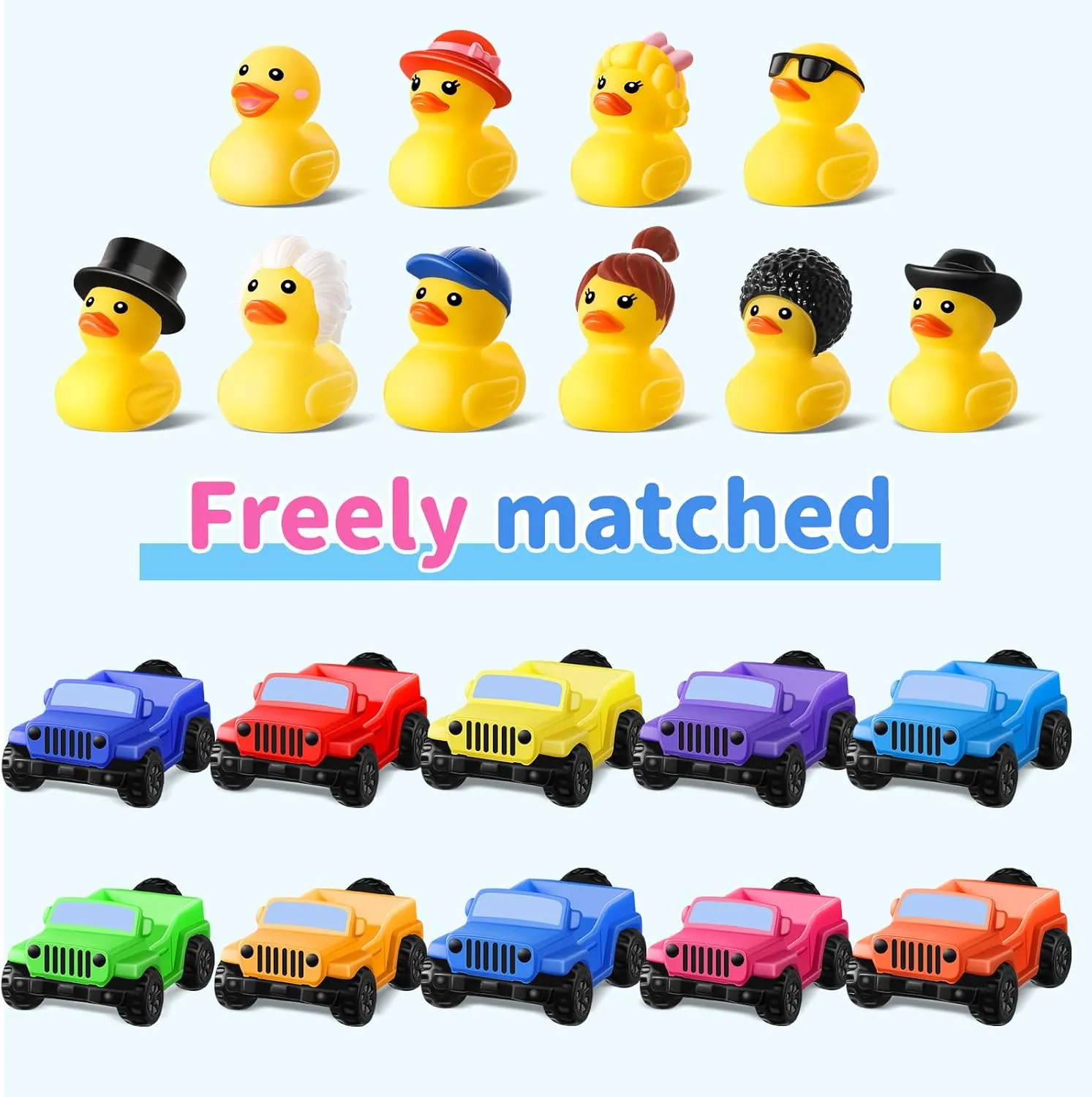 20 Pcs Rubber Ducks for Jeeps, 2.8 Inch Ducks for Jeeps, Ducks for Ducking 10 Rubber Ducks Assortment with 10 Cars, Collection Ducks for Jeeps, Birthday Gifts Party Favors, Baby Bath Toy