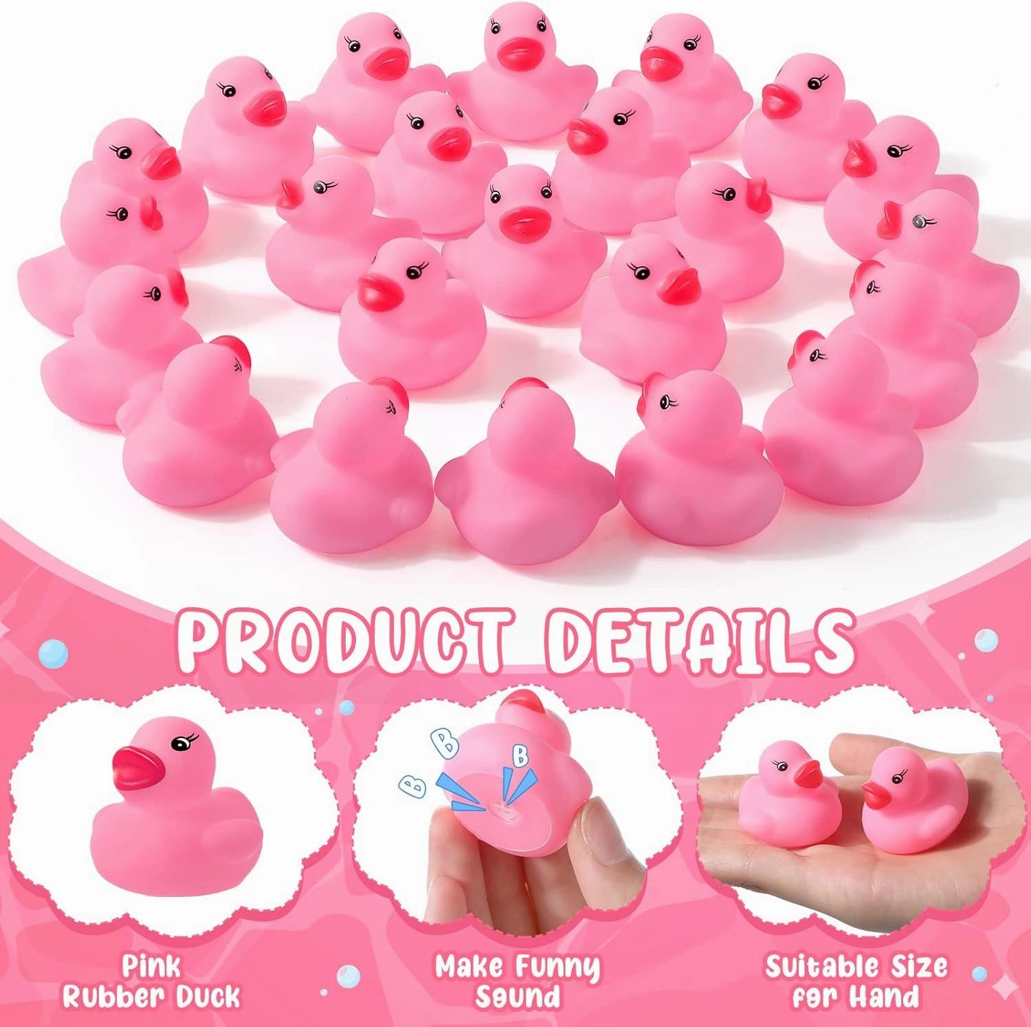 200 Pieces Mini Rubber Duck in Bulk Squeaky Rubber Ducks Bath Toys Tiny Float Bathtub Duckies Baby Shower Party Favor for Birthday Classroom Carnival Prizes Car Decor Supplies (Pink)