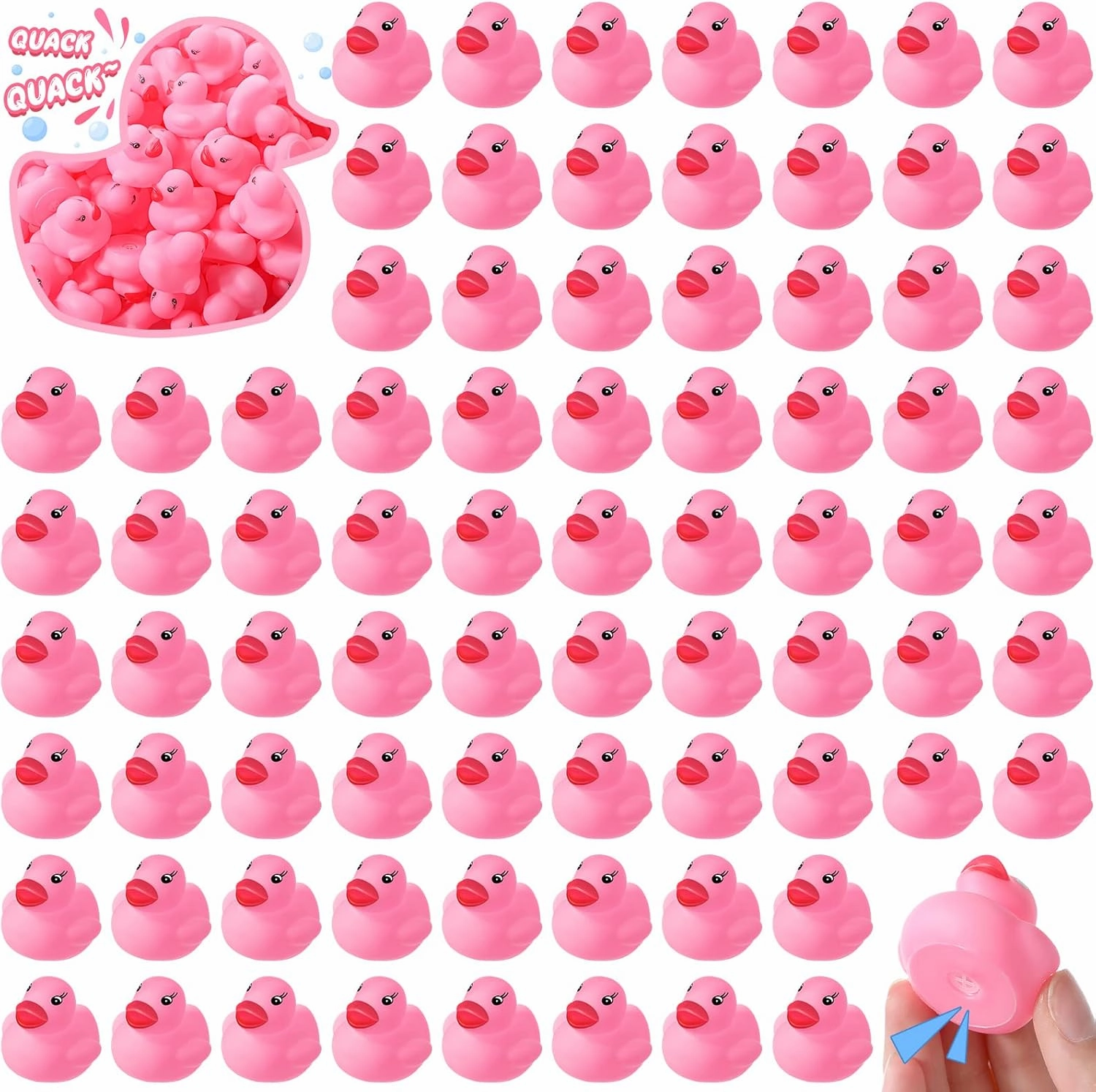200 Pieces Mini Rubber Duck in Bulk Squeaky Rubber Ducks Bath Toys Tiny Float Bathtub Duckies Baby Shower Party Favor for Birthday Classroom Carnival Prizes Car Decor Supplies (Pink)