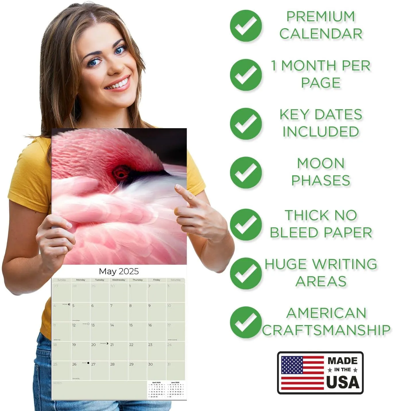 2024 2025 Flamingo Calendar - Cute Wildlife Monthly Wall Calendar - 12 x 24 Open - Thick No-Bleed Paper - Giftable - Academic Teacher's Planner Calendar Organizing & Planning