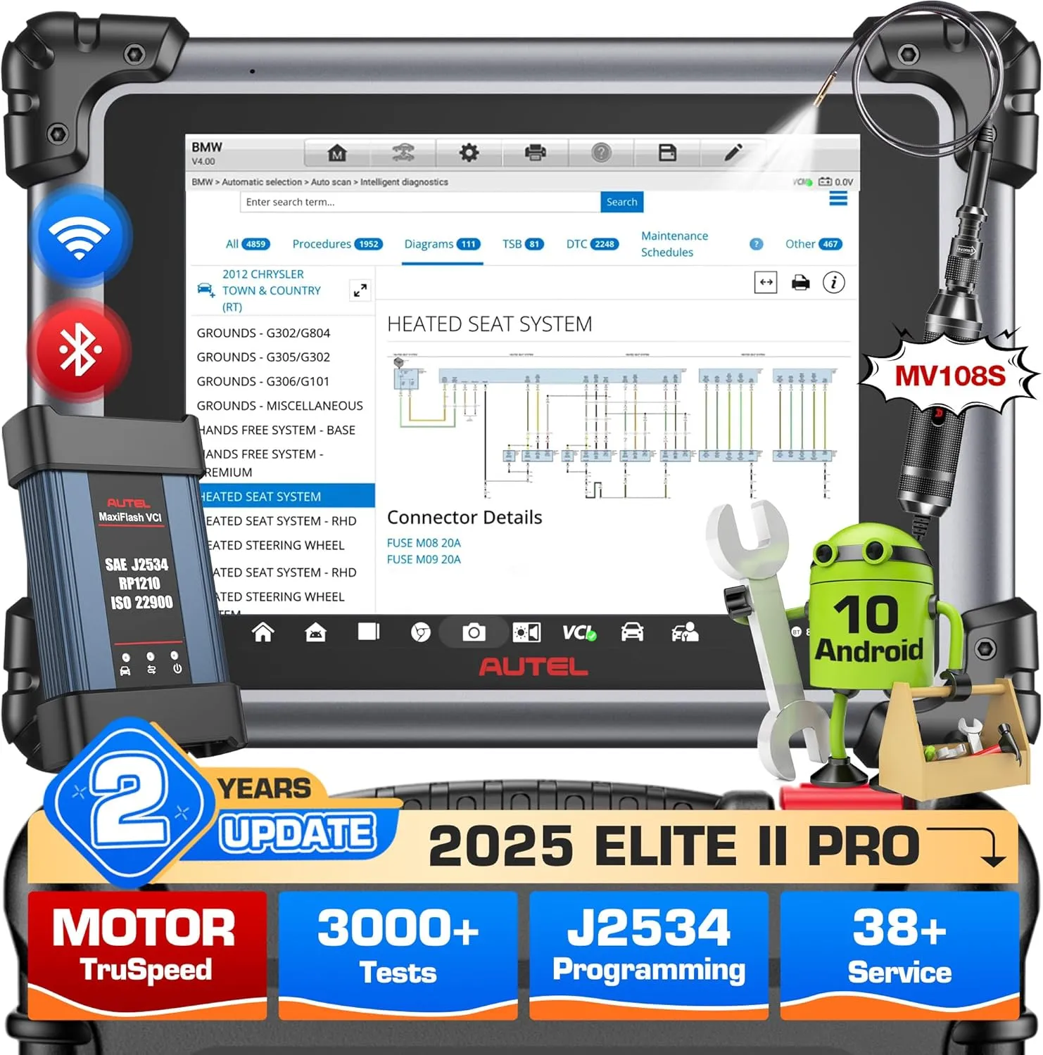 2025 Autel MaxiSys Elite II PRO Scanner, 2-Year Update ($2590) Elite 2 Pro with MV108S, Same as MS919 MS909, Up of Elite II MS908S PRO, Motor TruSpeed, J2534 ECU Programming & Coding, CAN FD DoIP