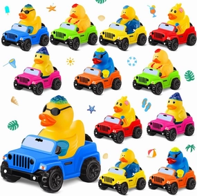 24 Pcs Summer Rubber Ducks for Jeeps, Summer Beach Rubber Ducks, 3.5 Inch Ducks for Jeeps ,2 Inch Ducks for Ducking, 12 Summer Ducks with 12 Cars, Summer Party Favors Gifts Swimming Pool Water Toys