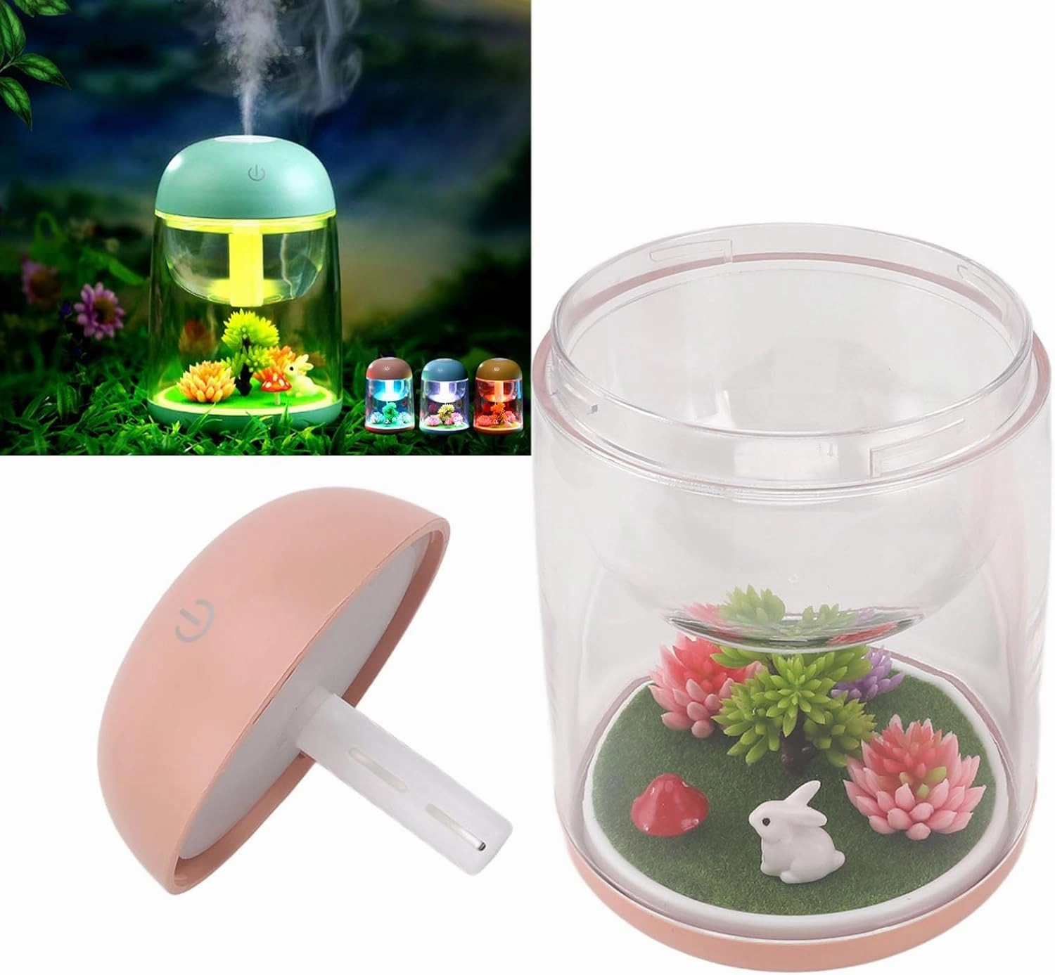 2 in 1 Micro Landscape Humidifier Cute Ultrasonic Essential Oil Diffuser Humidifier for Bedroom Office Car Mini Quiet Design (Pink)