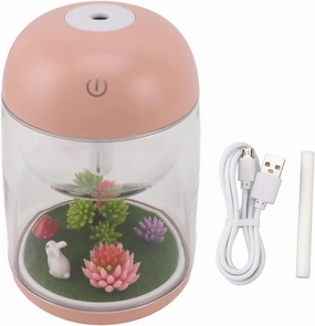 2 in 1 Micro Landscape Humidifier Cute Ultrasonic Essential Oil Diffuser Humidifier for Bedroom Office Car Mini Quiet Design (Pink)