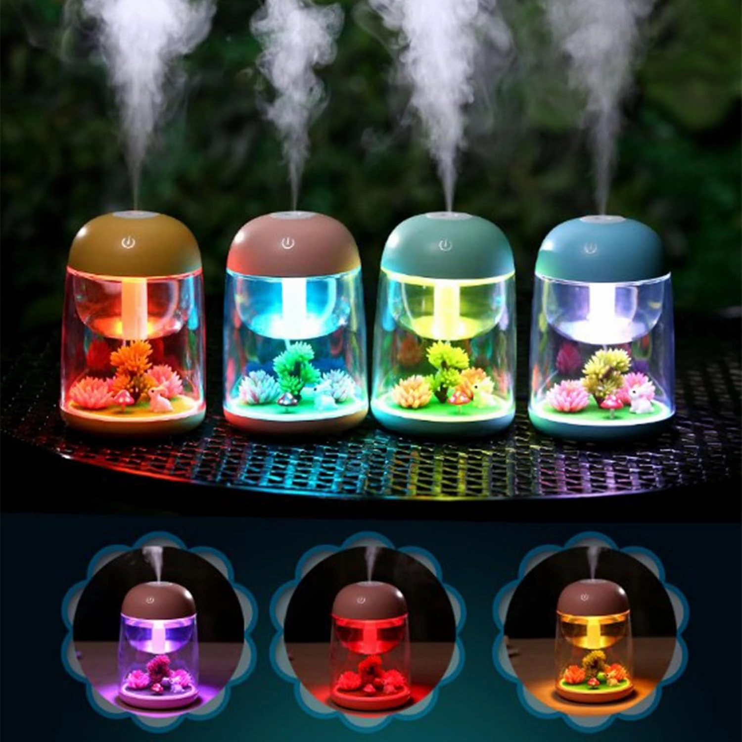 2 in 1 Micro Landscape Humidifier Cute Ultrasonic Essential Oil Diffuser Humidifier for Bedroom Office Car Mini Quiet Design (Pink)