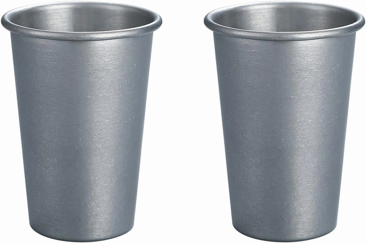 2 PACK Retro Camping Cup Vintage Stainless Steel Single Layer Cooler Cup Sippy Cup Stackable Drinkware Outdoor Travel Metal Mug Portable Durable Backpacking Picnic Tableware (400ml)