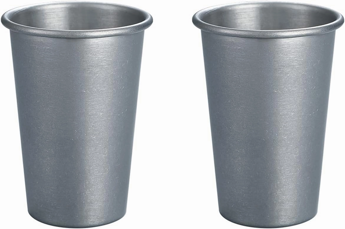 2 PACK Retro Camping Cup Vintage Stainless Steel Single Layer Cooler Cup Sippy Cup Stackable Drinkware Outdoor Travel Metal Mug Portable Durable Backpacking Picnic Tableware (500ml)