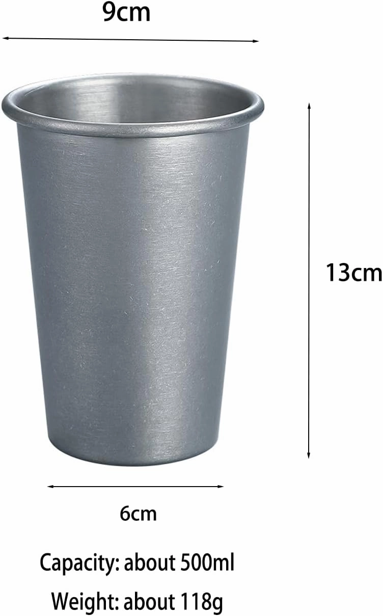 2 PACK Retro Camping Cup Vintage Stainless Steel Single Layer Cooler Cup Sippy Cup Stackable Drinkware Outdoor Travel Metal Mug Portable Durable Backpacking Picnic Tableware (500ml)