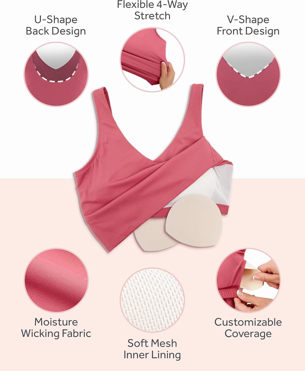 2 Pack Sports Bras for Women Medium Support No Underwire Longline Workout Tops for Womens Tops with Removable Padding