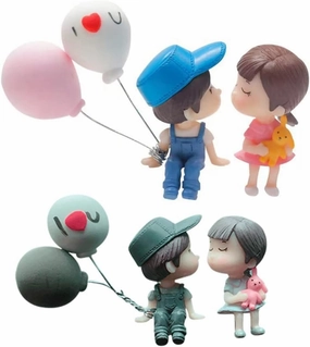 2 Pairs Couple Resin Boy Cute Romantic Interior Action Figurines Ornament Plastic Day Car Lovely Girl Girls Cartoon Dashboard Toy for Decoration Decors Figures Kiss Balloon