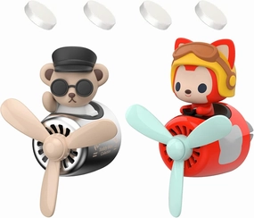 2 Pieces Car Air Fresheners, Cute Bear Pilot Car Diffuser, Propeller Air Outlet Vent Fresheners, Suitable for Automotive Interior Decoration (Red Silver)