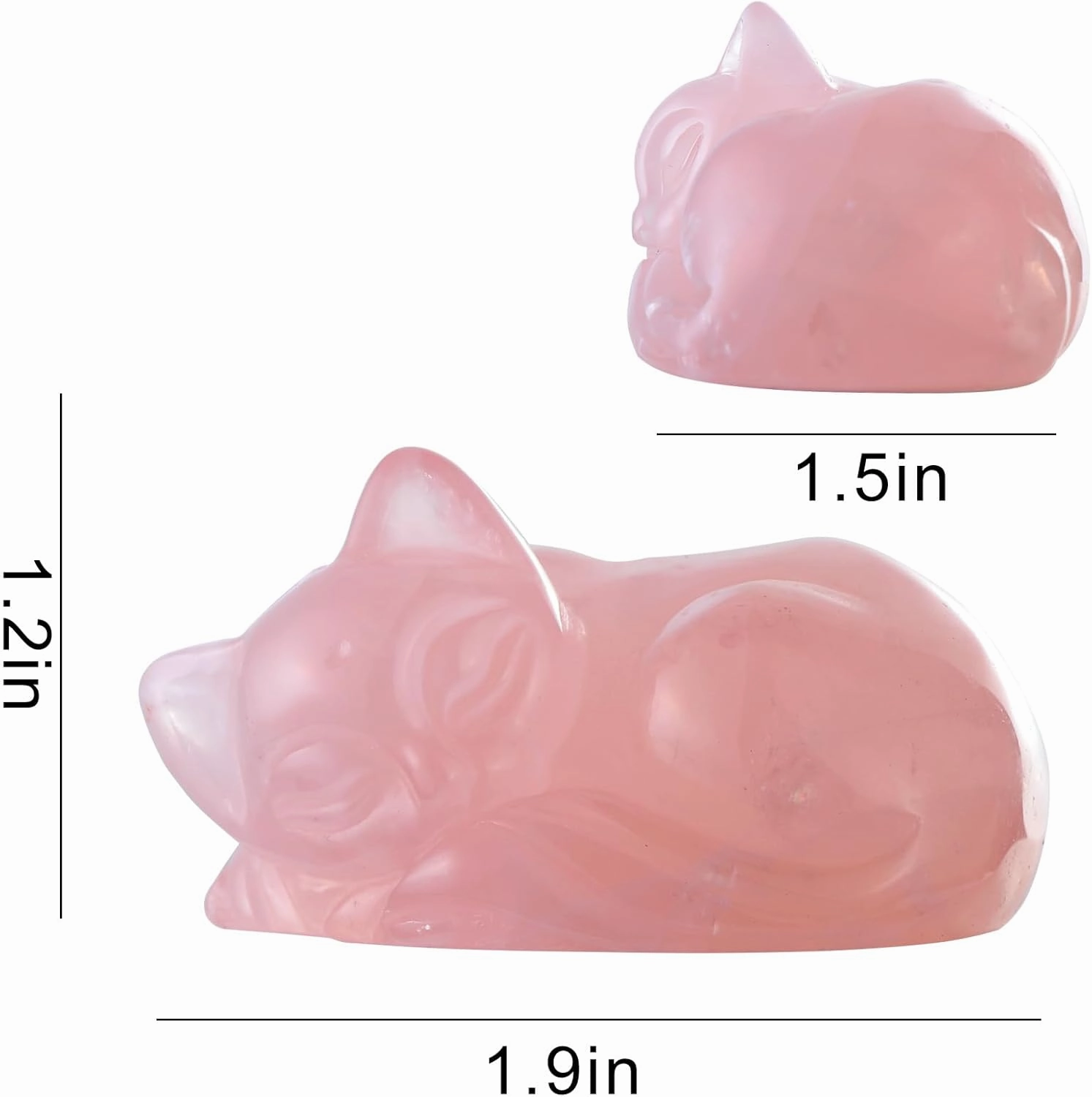 2" Sleeping Cat Statue Rose Quartz Healing Crystals Hand Carved Cute Kitten Figurine, Worry Stone for Anxiety Relif Home Desk Decor Animal Figurine