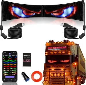 2PCS Synchronized Devil Eyes Light for Truck, 23.4”X4.7” Flex Car Window LED Display Screen, Dynamic Colorful Eye Lamp Programmable LED Eyes for Car Truck Windshield