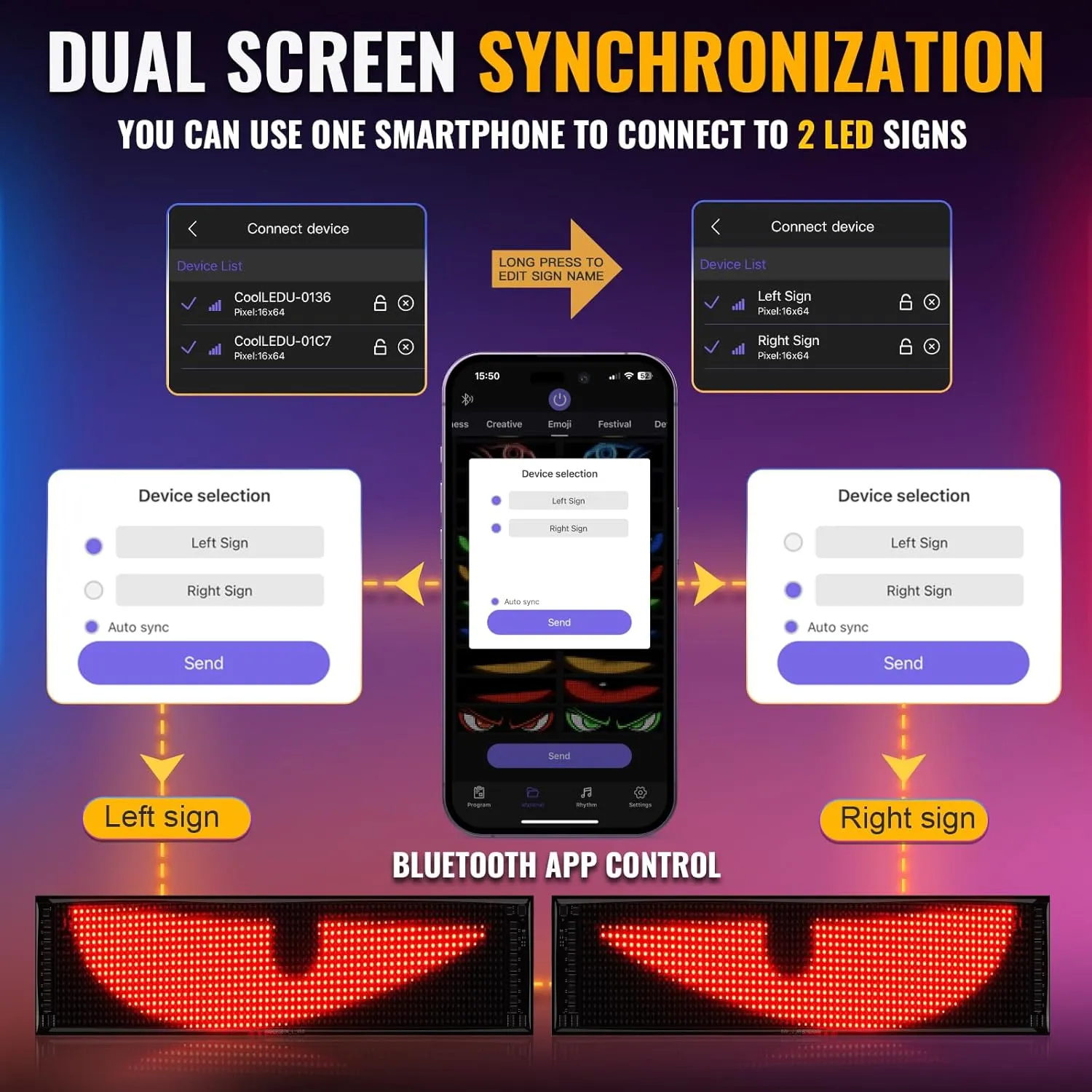 2PCS Synchronized Devil Eyes Light for Truck, 23.4”X4.7” Flex Car Window LED Display Screen, Dynamic Colorful Eye Lamp Programmable LED Eyes for Car Truck Windshield