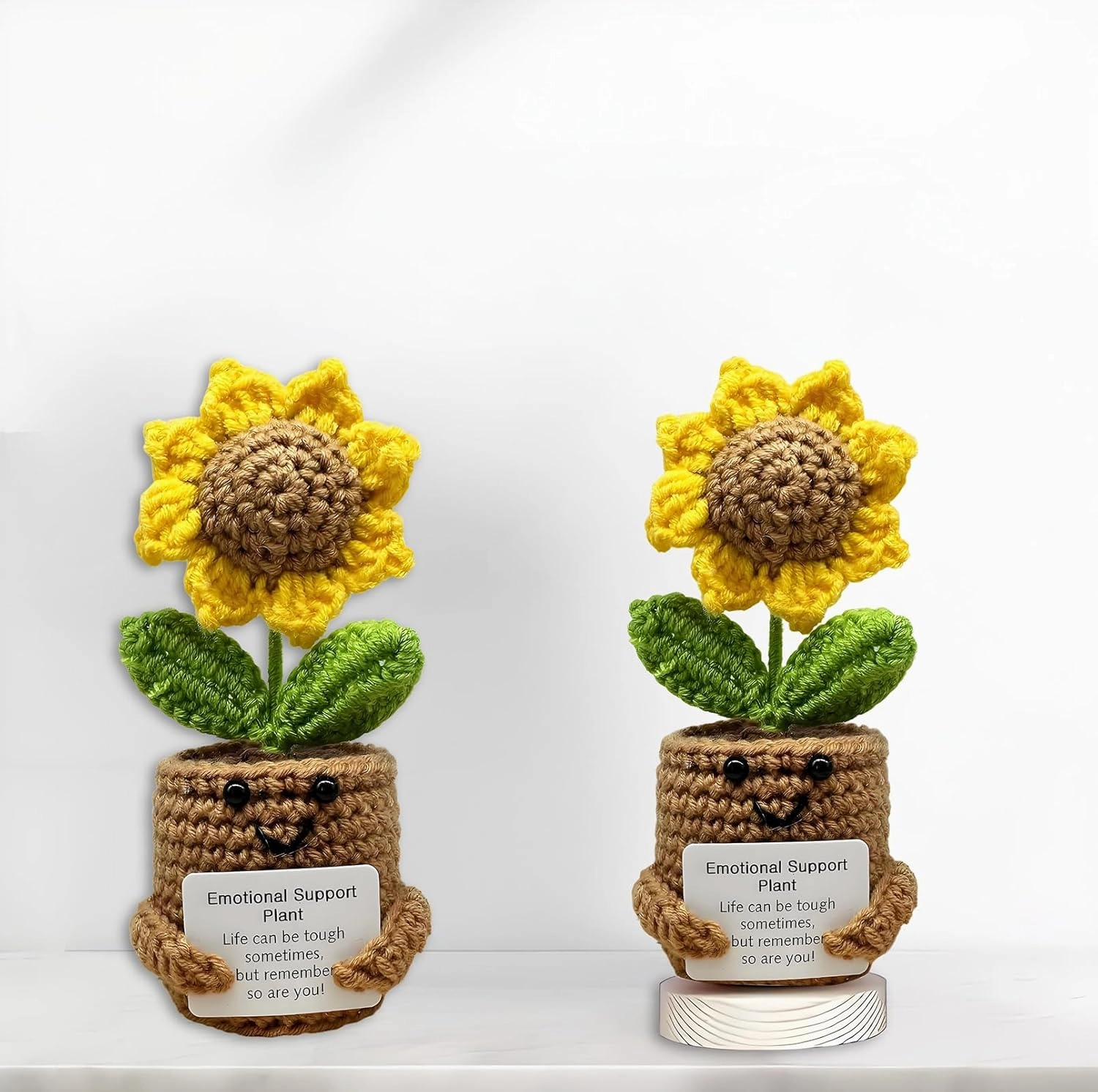 2Pcs Positive Sunflower Funny Friend Corworker Gifts with Cards, Cute Mini Things Birthday for Women Men Emotional Support Crochet Doll Room Decors