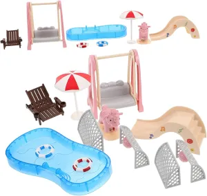 2Sets Miniature Dollhouse Swimming Pool Set with Amusement Park Accessories Complete Playset for Realistic Design Elements Enhances Dollhouse Scenarios and Storytelling