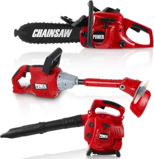 3 Pcs Toy Gardening Tool Set for Kids Toy Leaf Blower Lawn Trimmer Toy Chainsaw Push Lawn Mower Pretend Play Set with Lights and Sounds Birthday Gifts for Boys Girls(Classic)