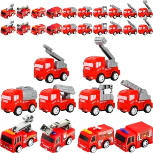 30 Pcs Mini Pullback Fire Truck Toy Small Fire Trucks Toy Bulk Red Emergency Vehicle Toy Car for Firefighter Party Supplies Bag Filler Gift, 10 Styles